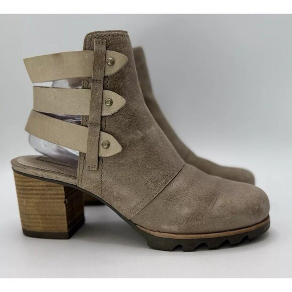 Sorel Women’s Addington‎ Ankle Open Strap Chunky Heel Booties Size 8.5 - Picture 1 of 14